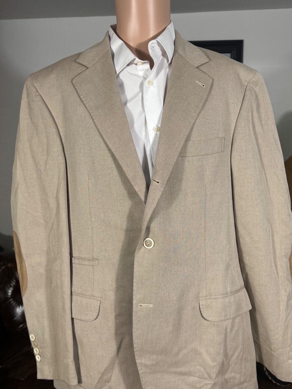 Brunello Cucinelli Beige Tan Cotton Suede Jacket Blazer 54IT 44R US Men's Suit